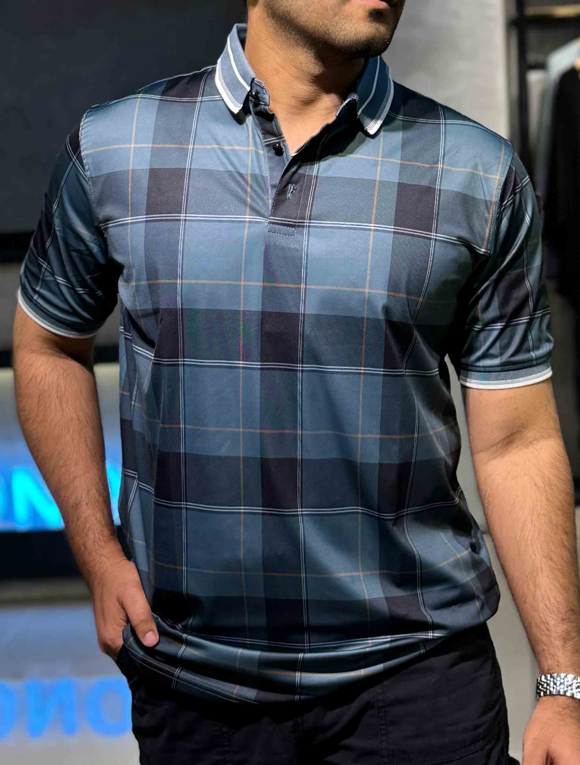 Hunter green Black check premium polo shirt