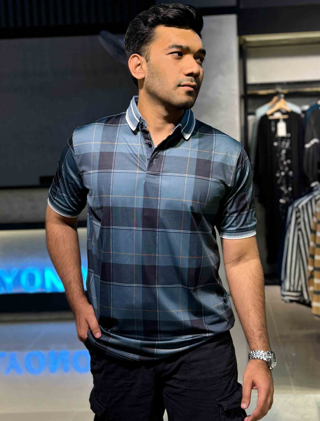 Hunter green Black check premium polo shirt