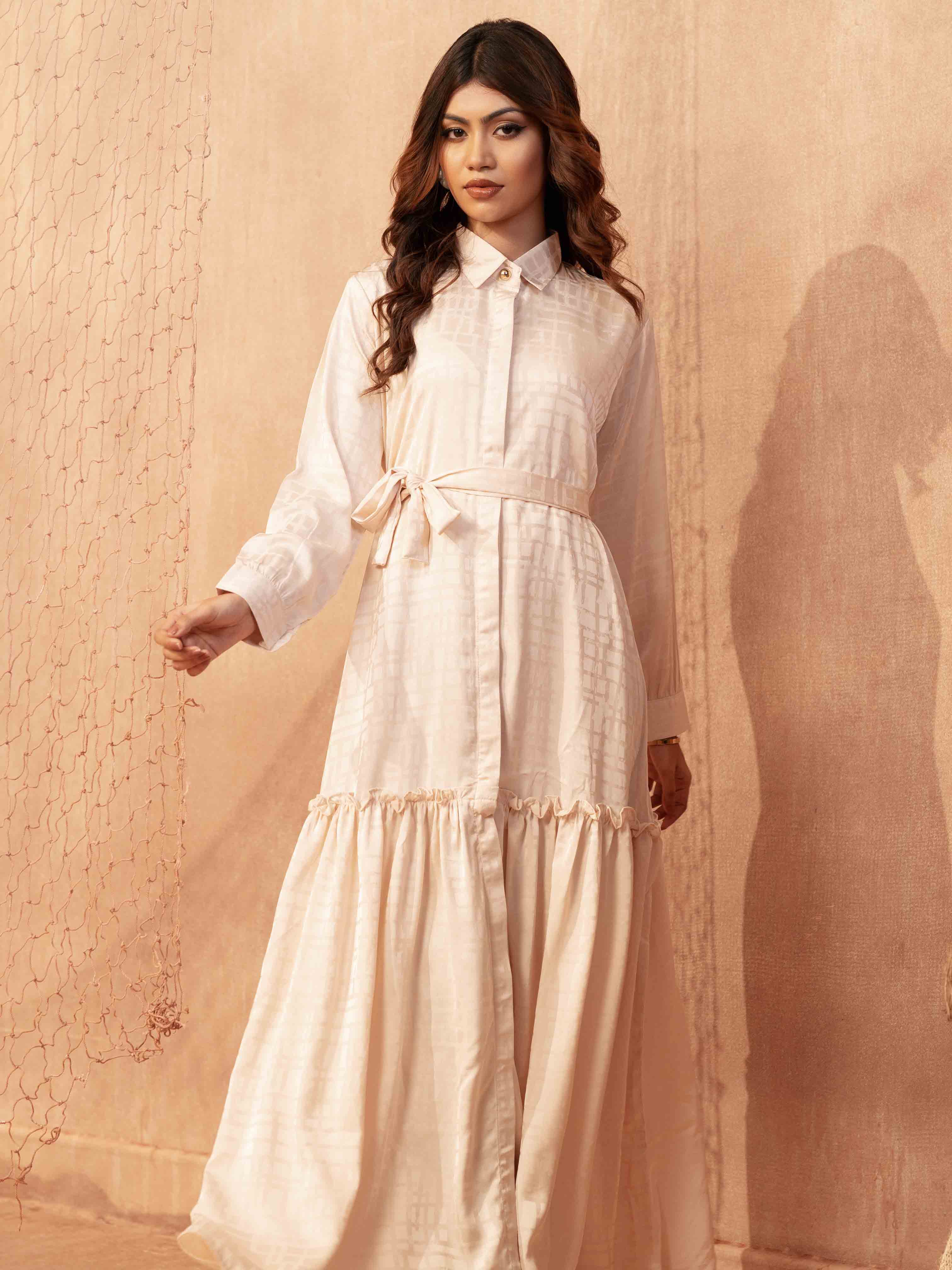 Cream Texture Female Long Gown
