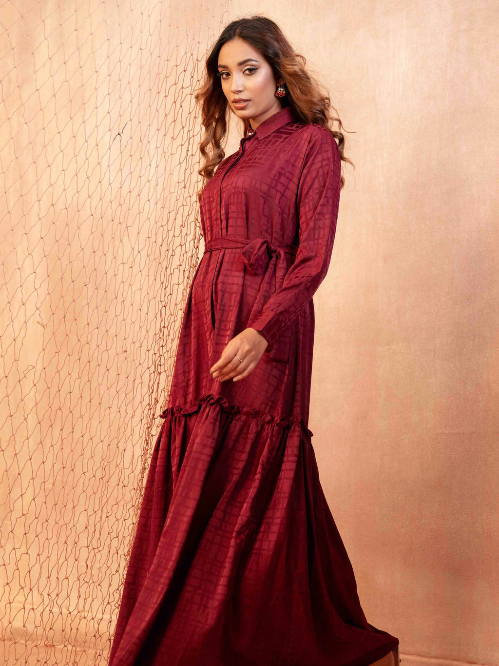 Ruby Red Texture Female Long Gown