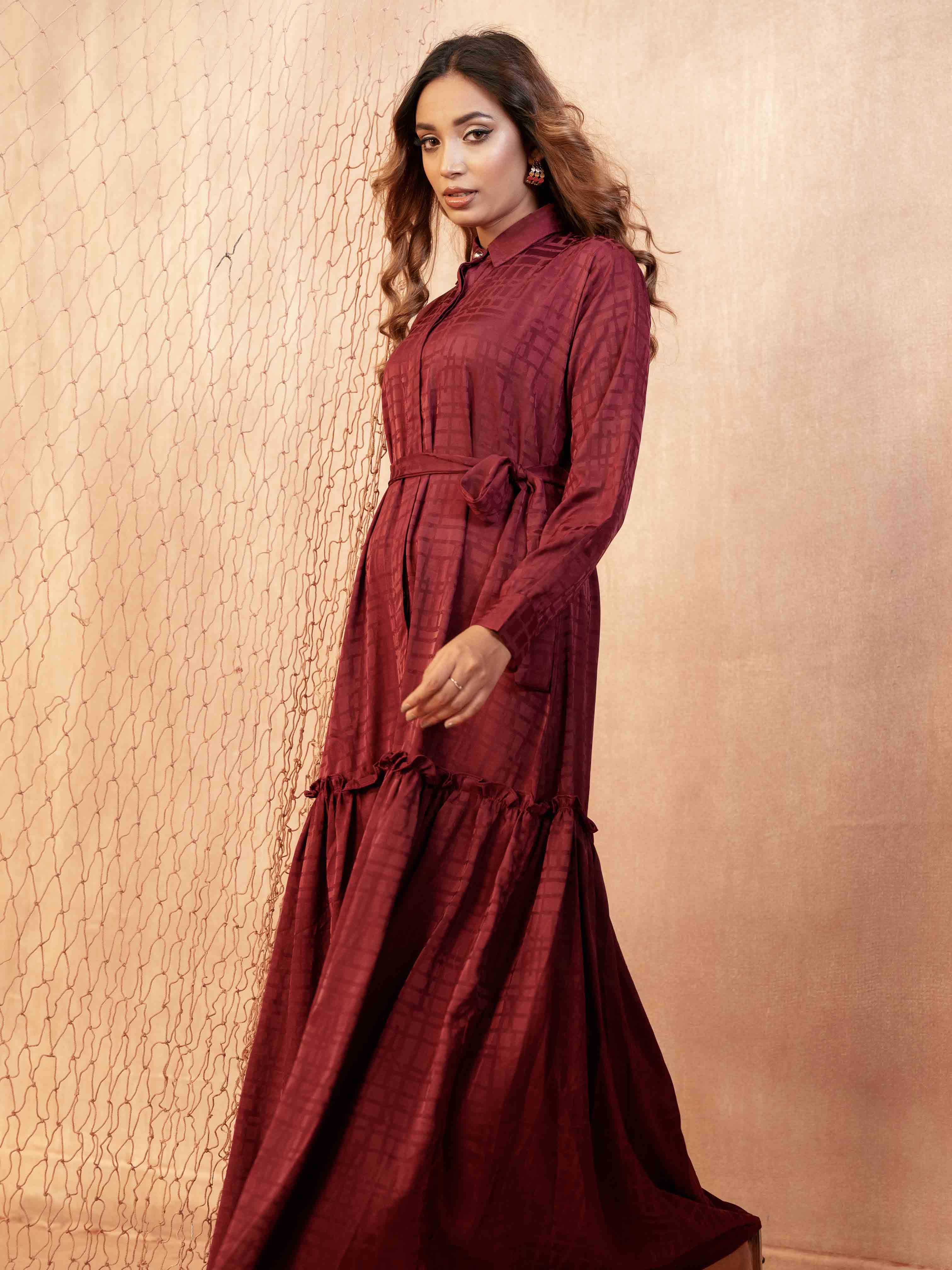 Ruby Red Texture Female Long Gown