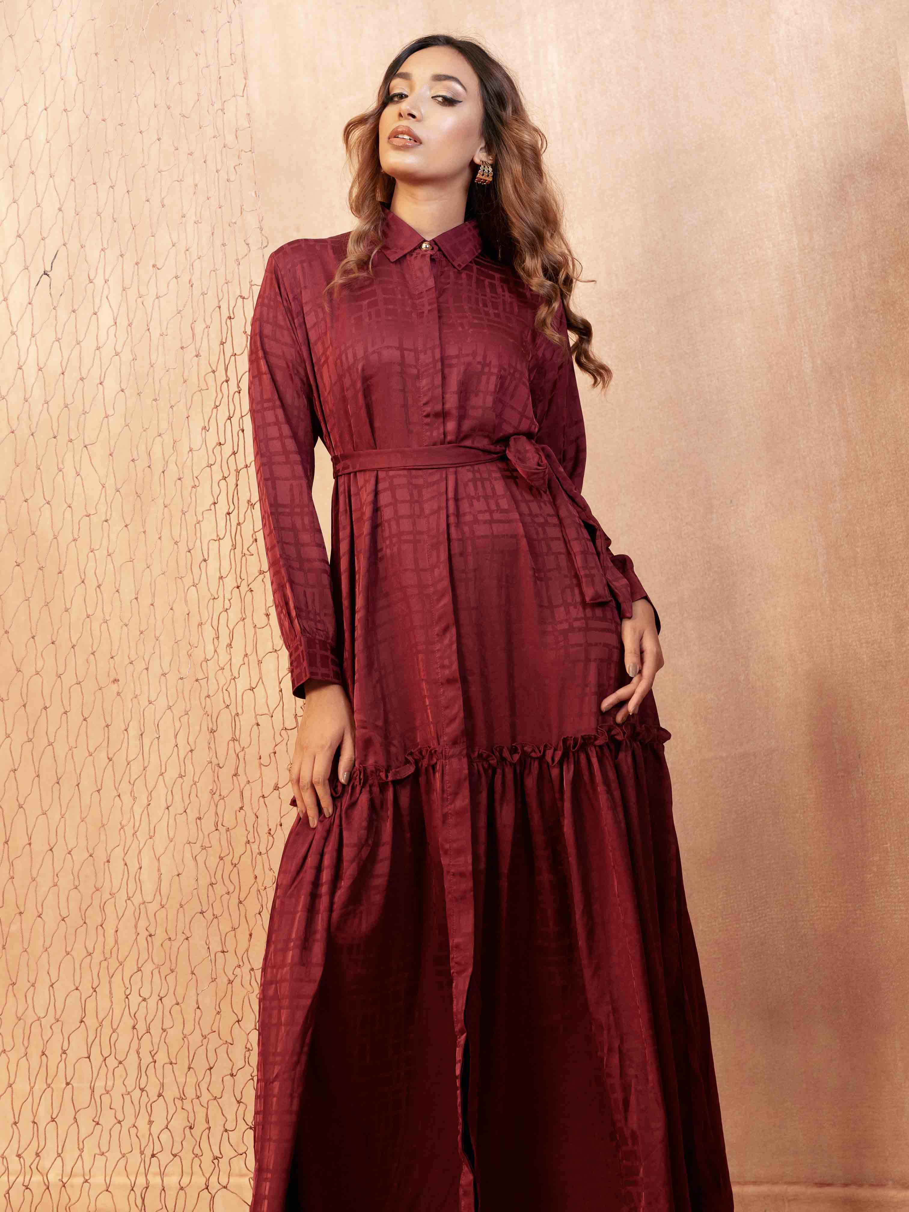 Ruby Red Texture Female Long Gown