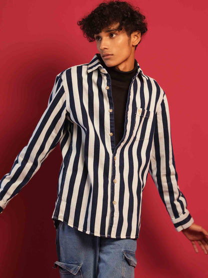 White and blue stripe denim full sleeve shirt