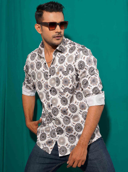 White circle printed magnet full sleeve shirt