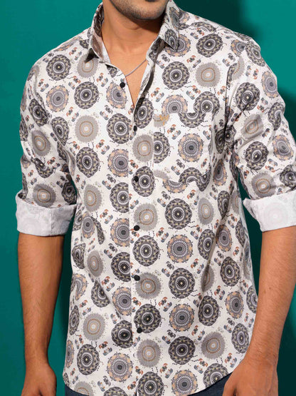 White circle printed magnet full sleeve shirt