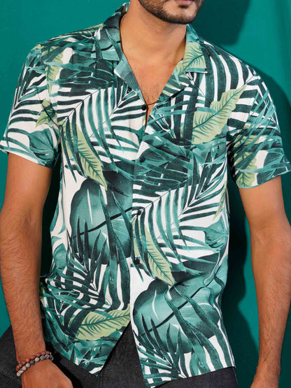 Green mostera printed havana shirt