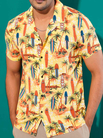 Yellow sailboat printed havana shirt