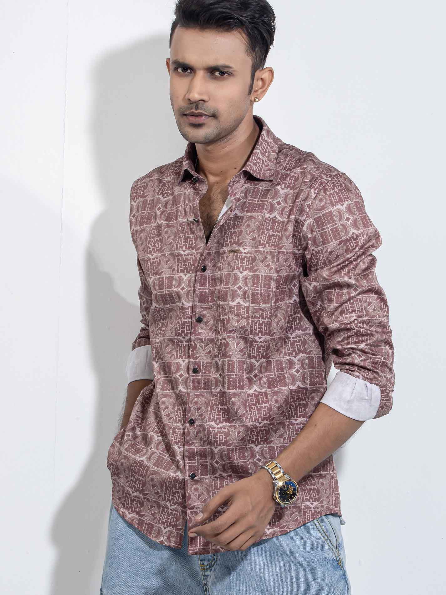 Deep Maroon Printed Premium Full sleeve Shirt