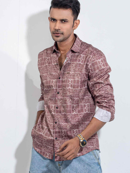 Deep Maroon Printed Premium Full sleeve Shirt