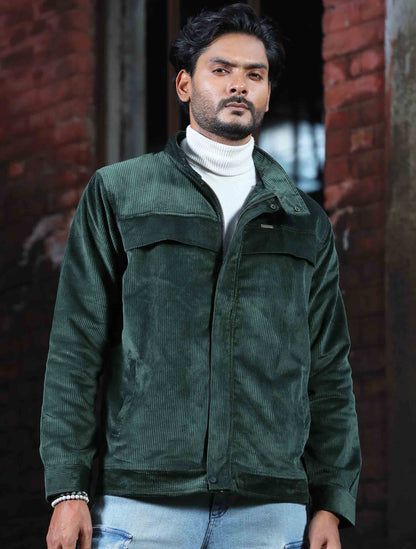 Forest green chest plated corduroy jacket