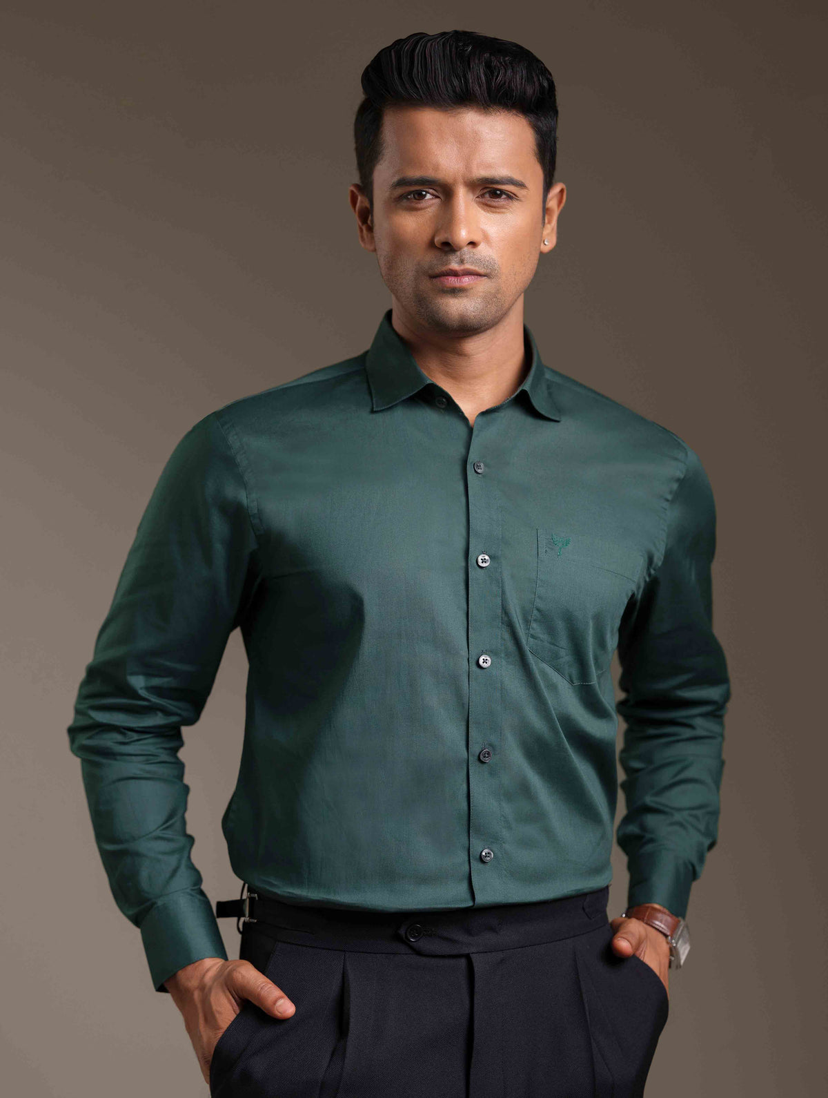 Bottle Green Solid formal shirt