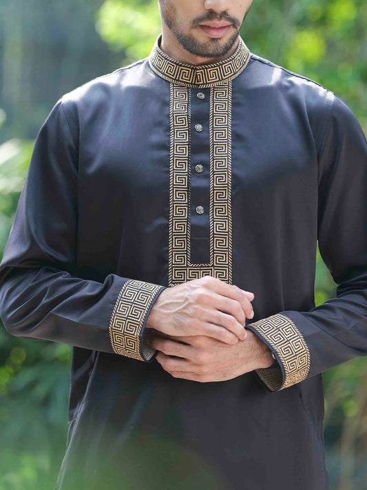 Black-golden embroidered panjabi