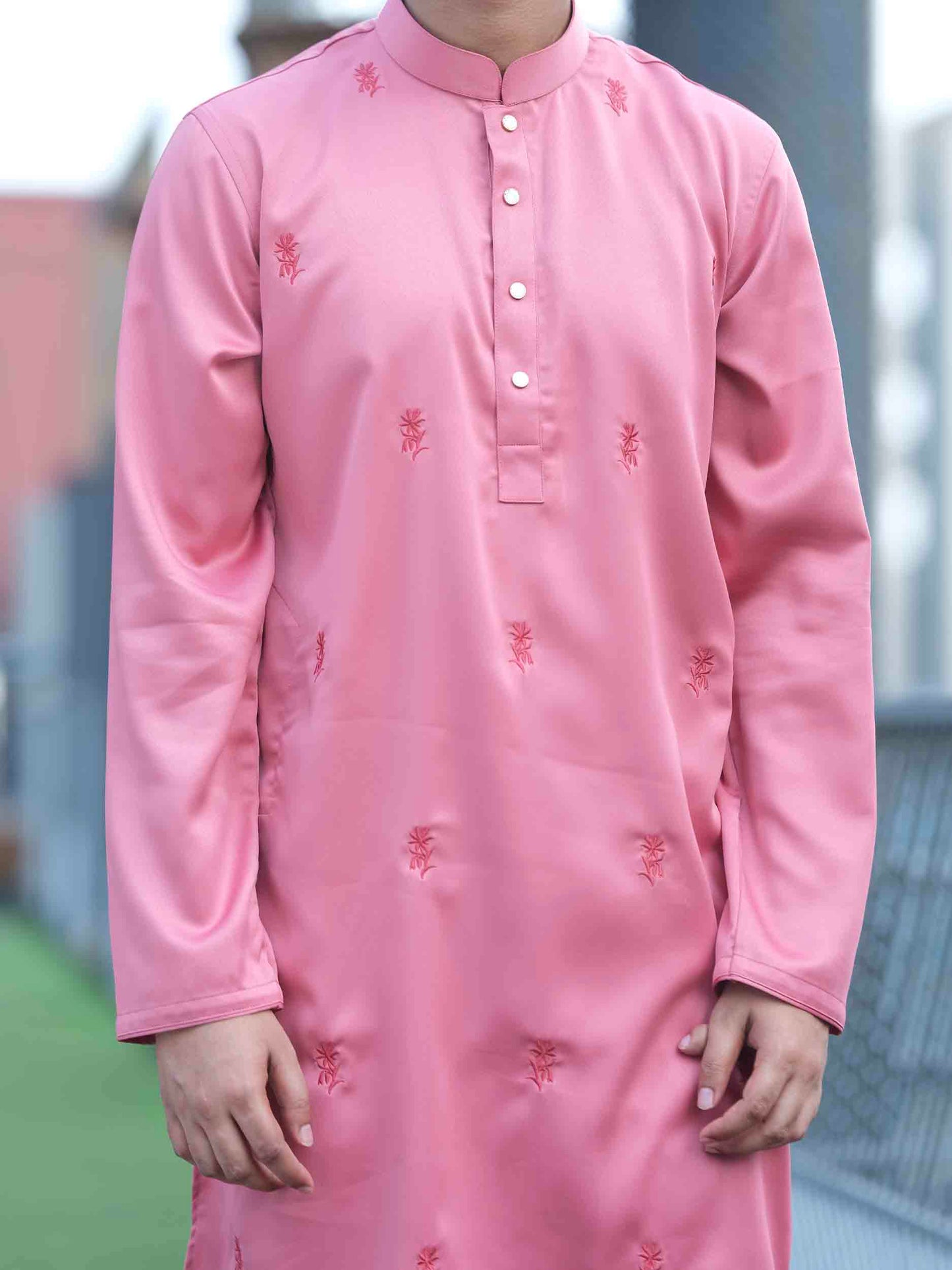 Pink color full body embroidered panjabi