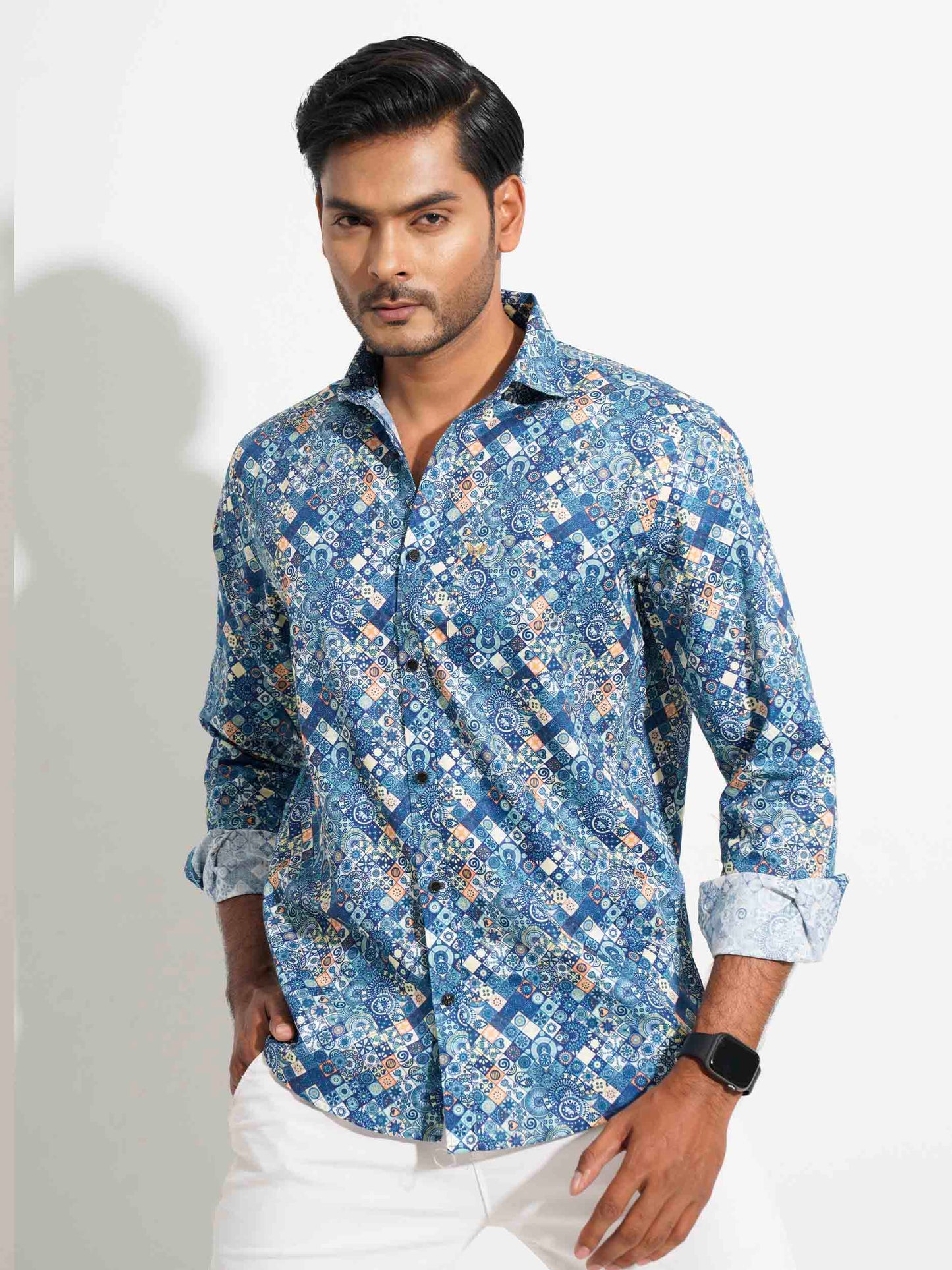 Pantone blue digital full sleeve shirt – LYONORA