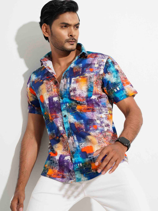 Colorful digital printed half sleeve shirt