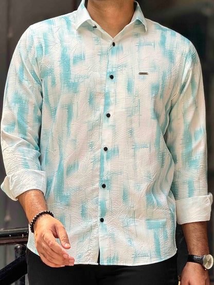 White Cyan printed viscos premium shirt