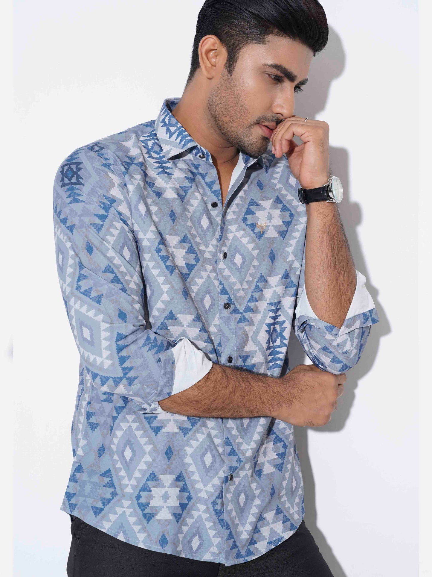 Grey Blue Pixel printed premium shirt