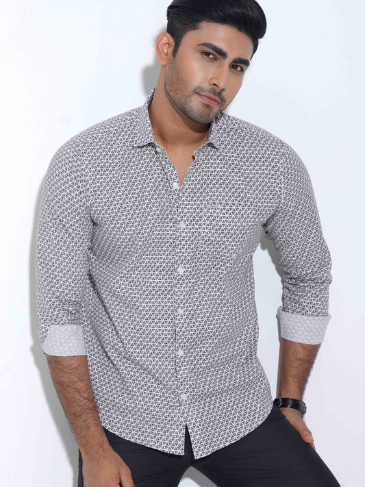 White Black Triangle printed Premium Full sleeve Shirt
