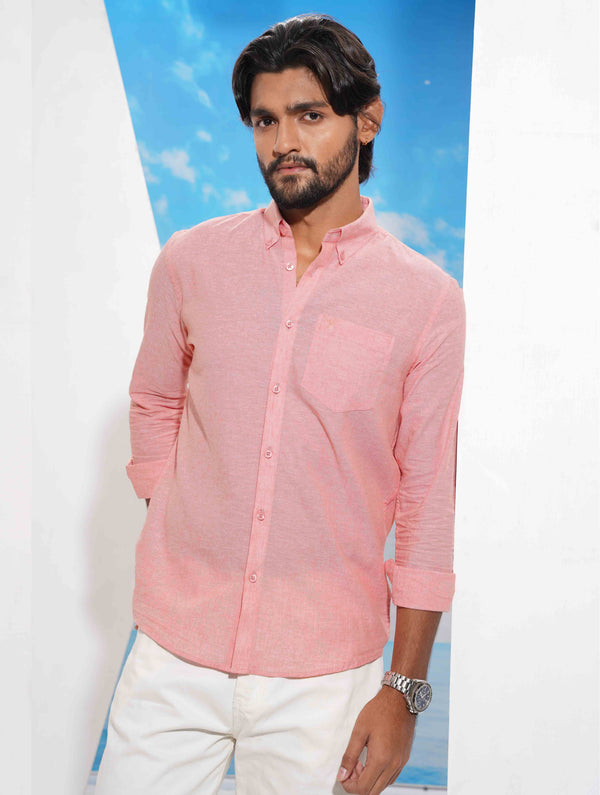 Salmon pink solid remi cotton full sleeve shirt