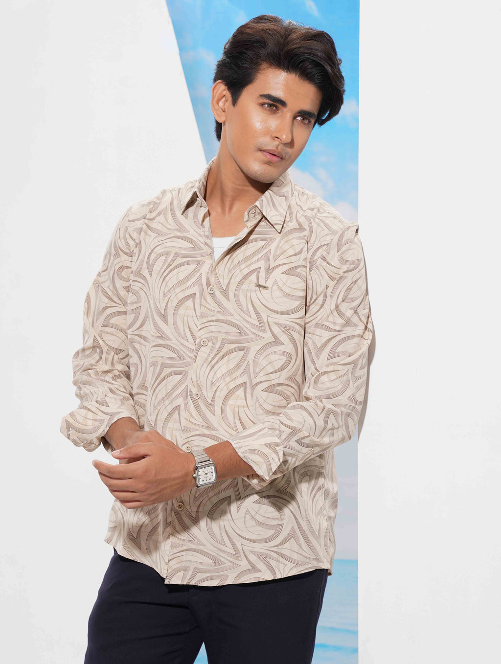 Beige contour printed premium full sleeve shirt