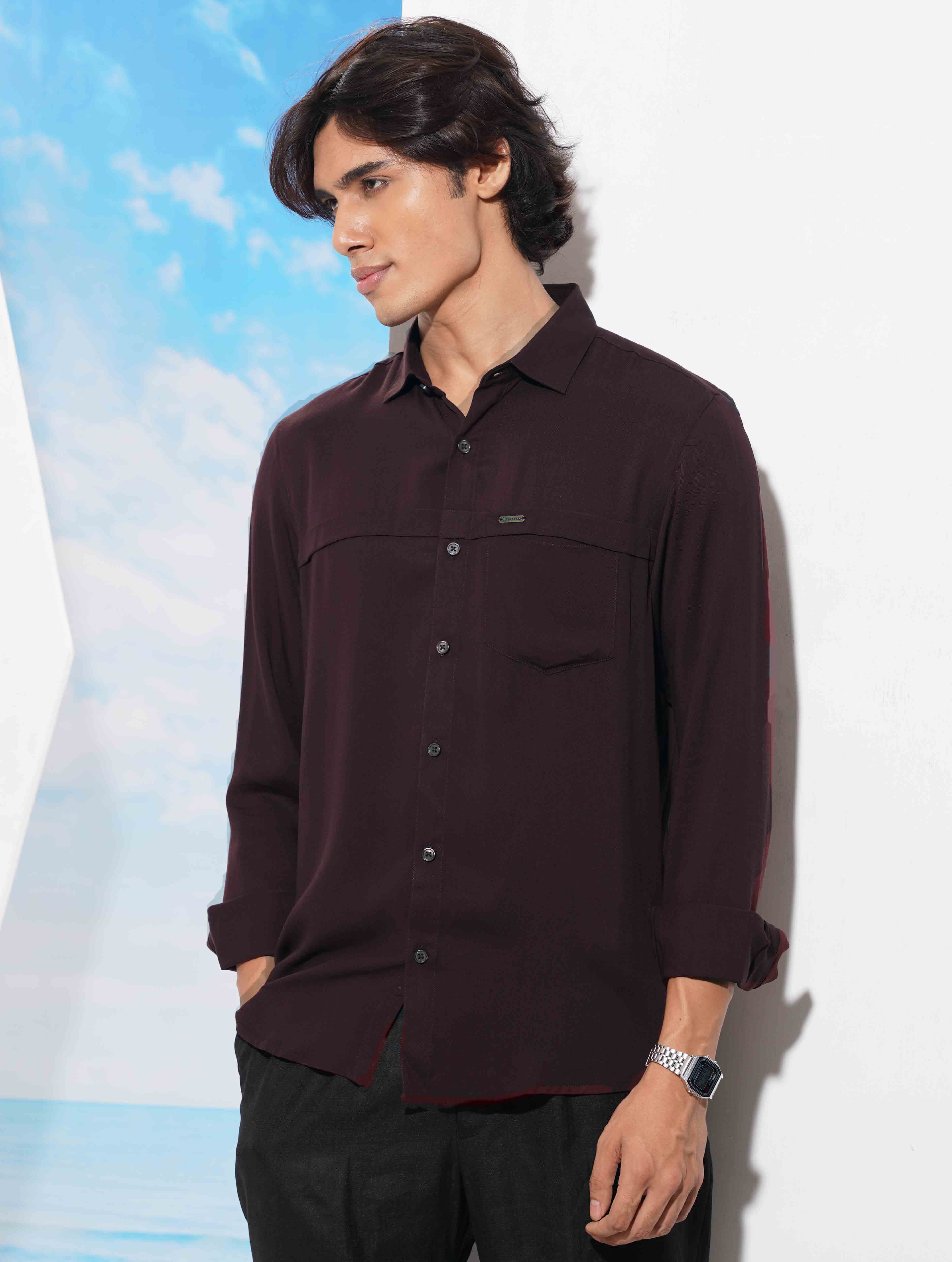 Deep purple chest plated premium full sleeve shirt