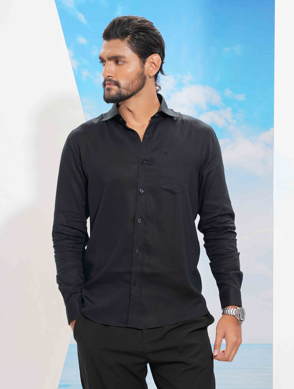 Midnight Black classic point collar solid shirt