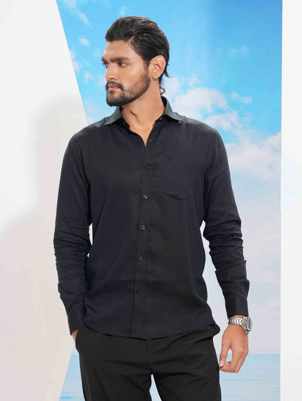 Midnight Black classic point collar solid shirt