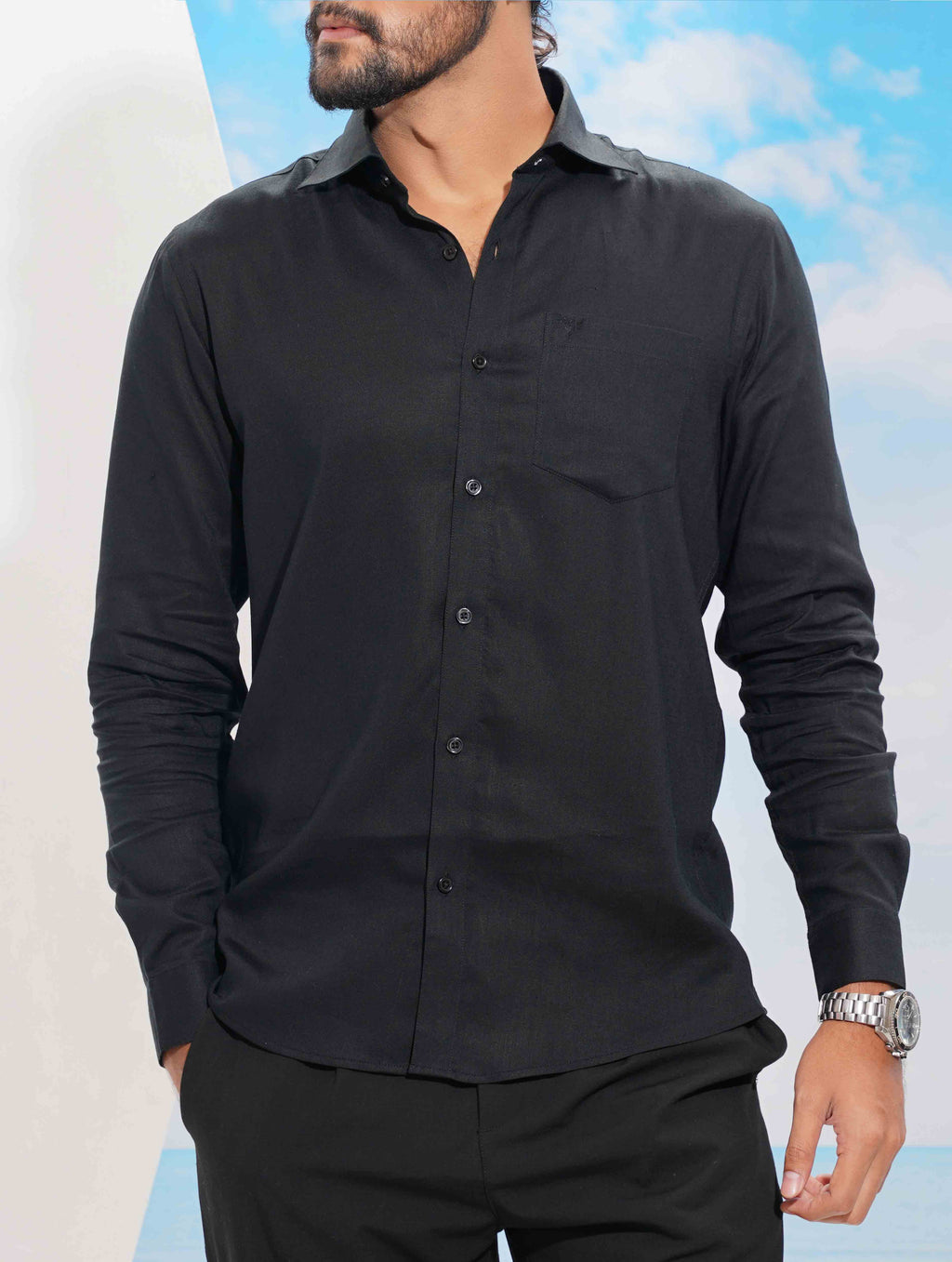 Midnight Black classic point collar solid shirt