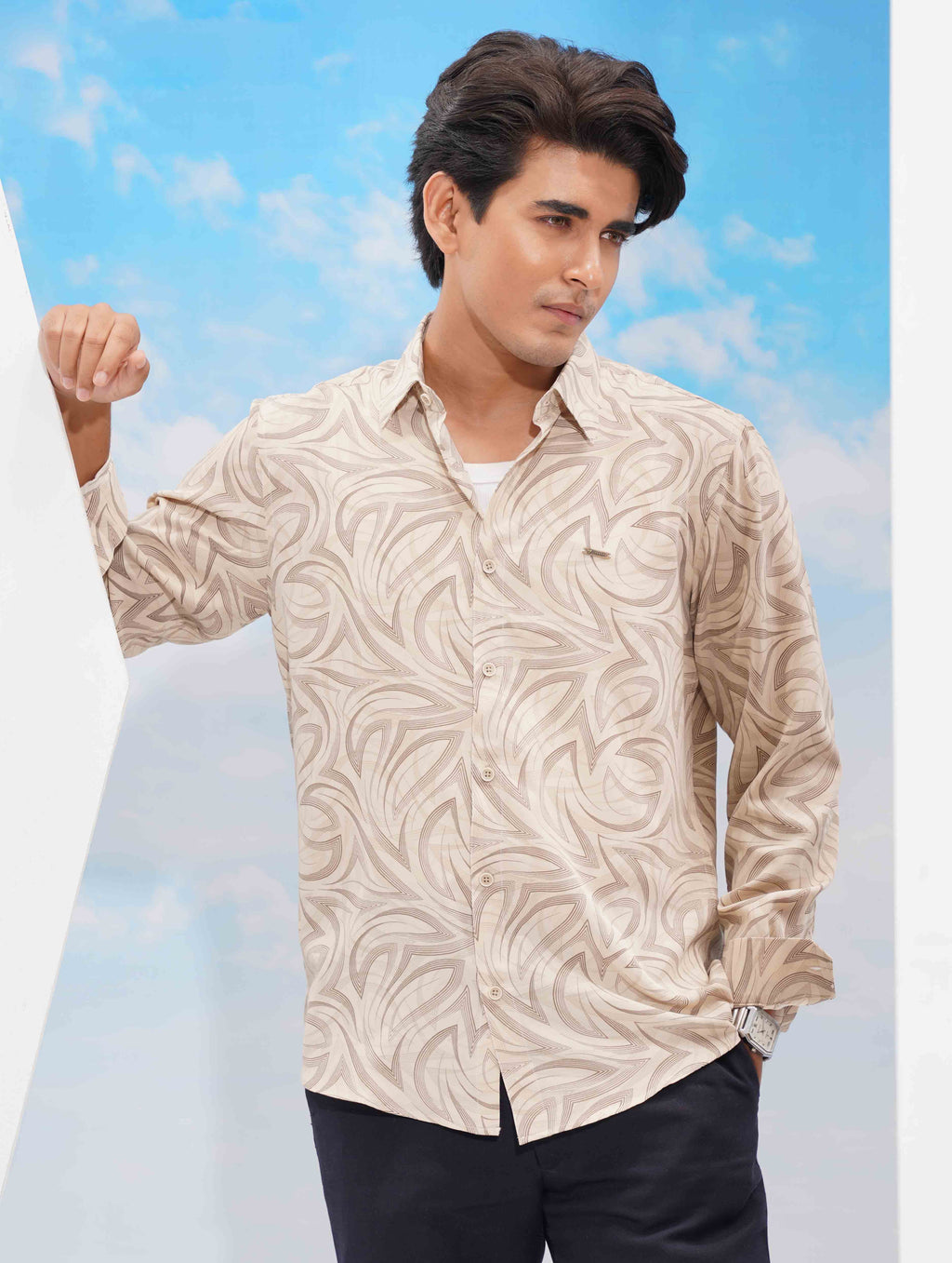 Beige contour printed premium full sleeve shirt