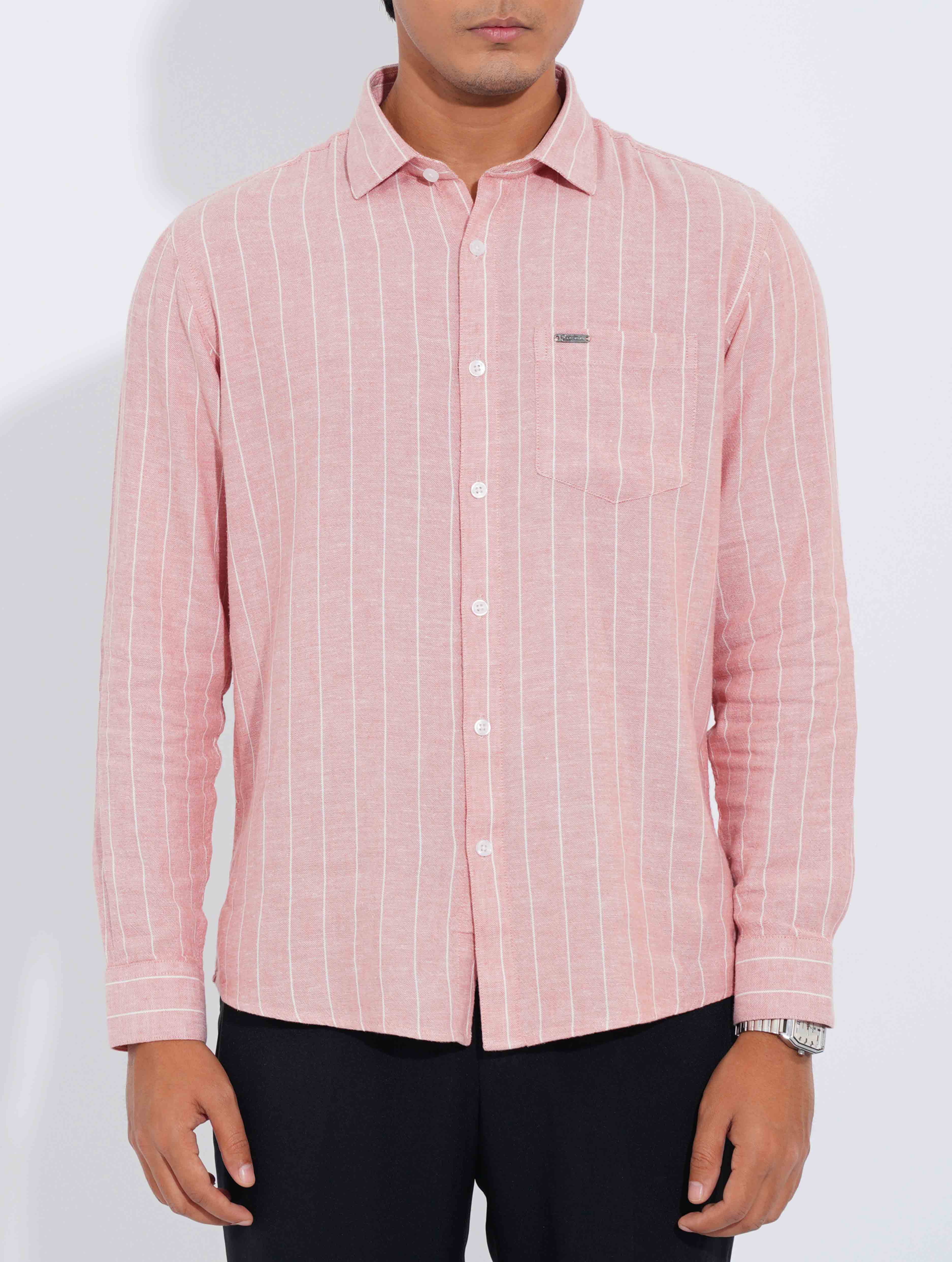 Baby Pink - White Stripe Point Collar Formal Shirt
