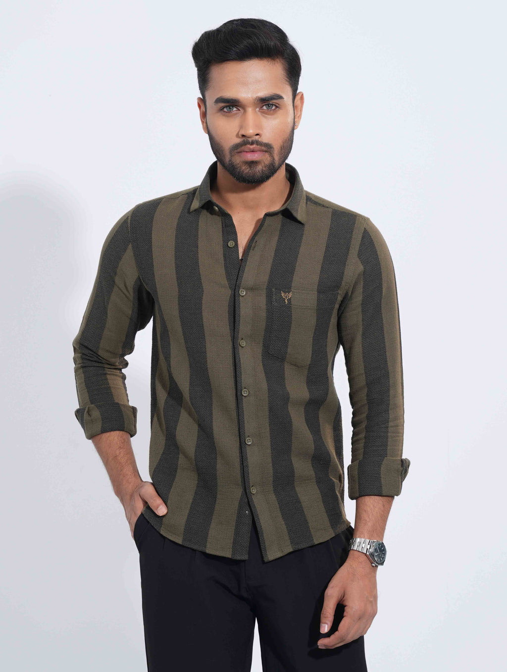 Army Green Black stripe remi cotton full sleeve