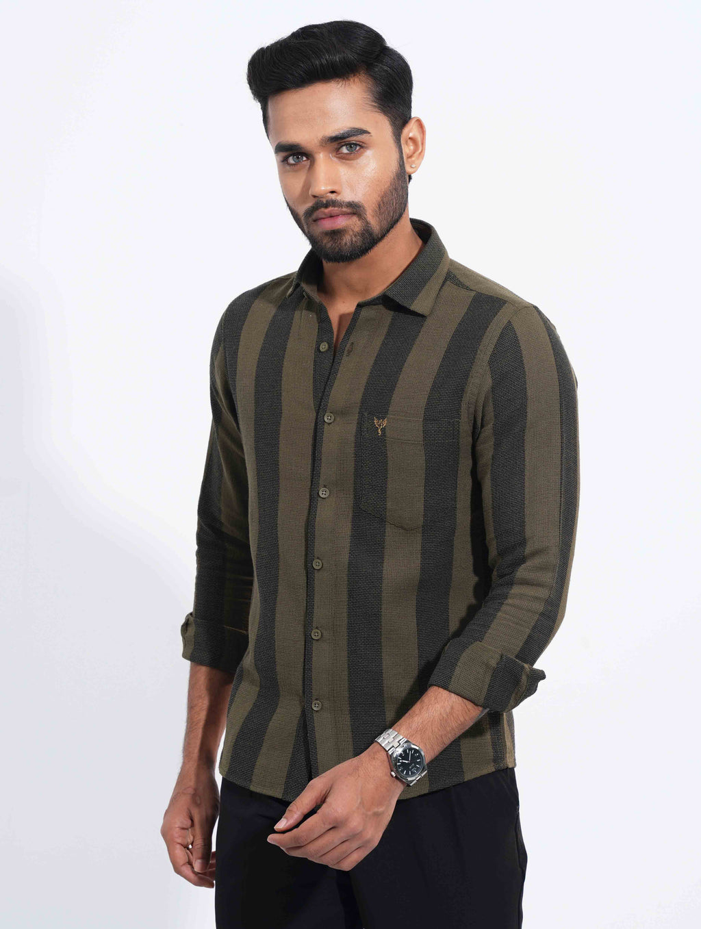 Army Green Black stripe remi cotton full sleeve