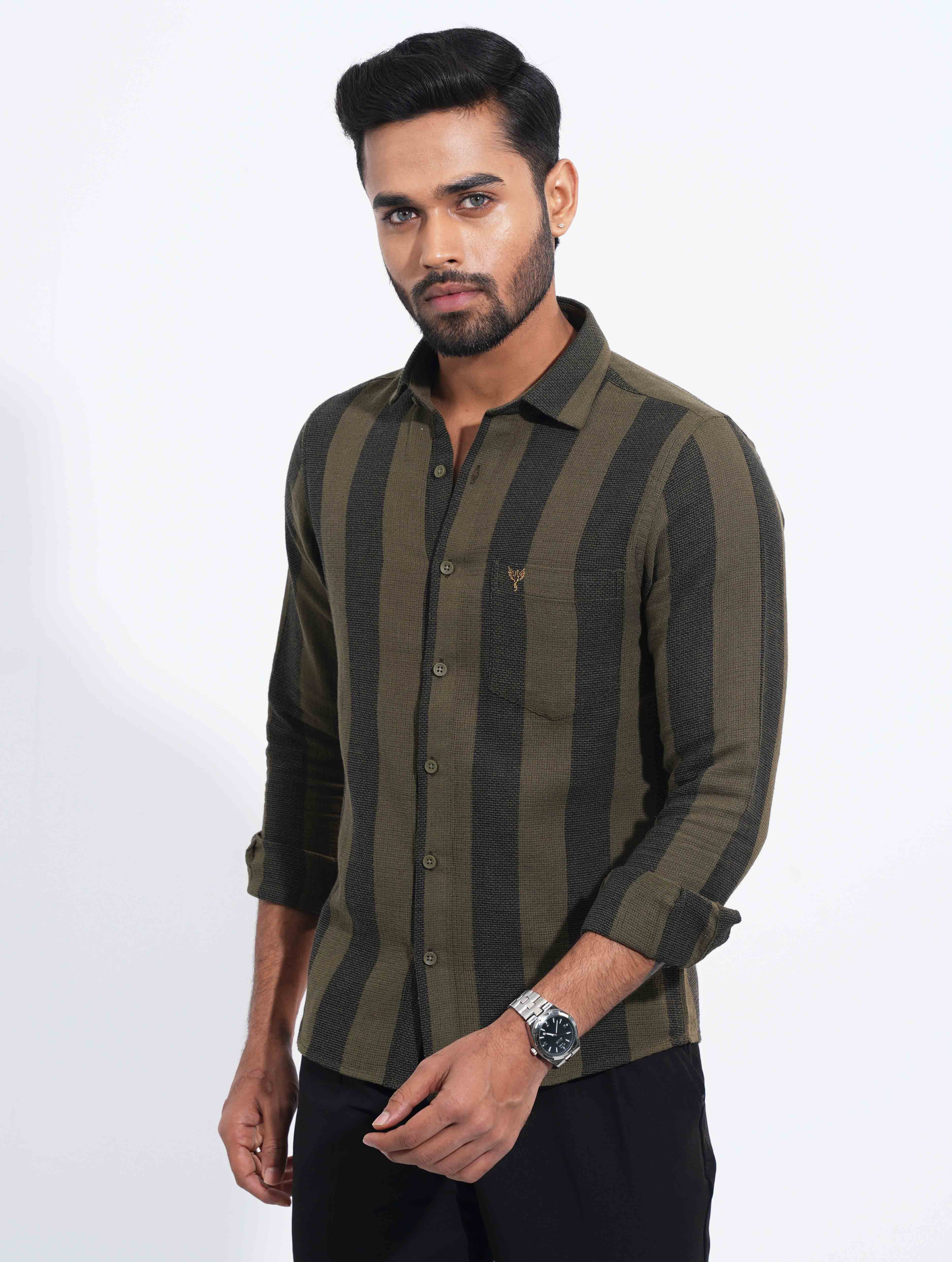 Army Green Black stripe remi cotton full sleeve
