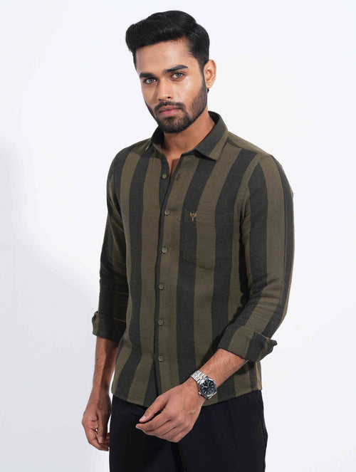 Army Green Black stripe remi cotton full sleeve
