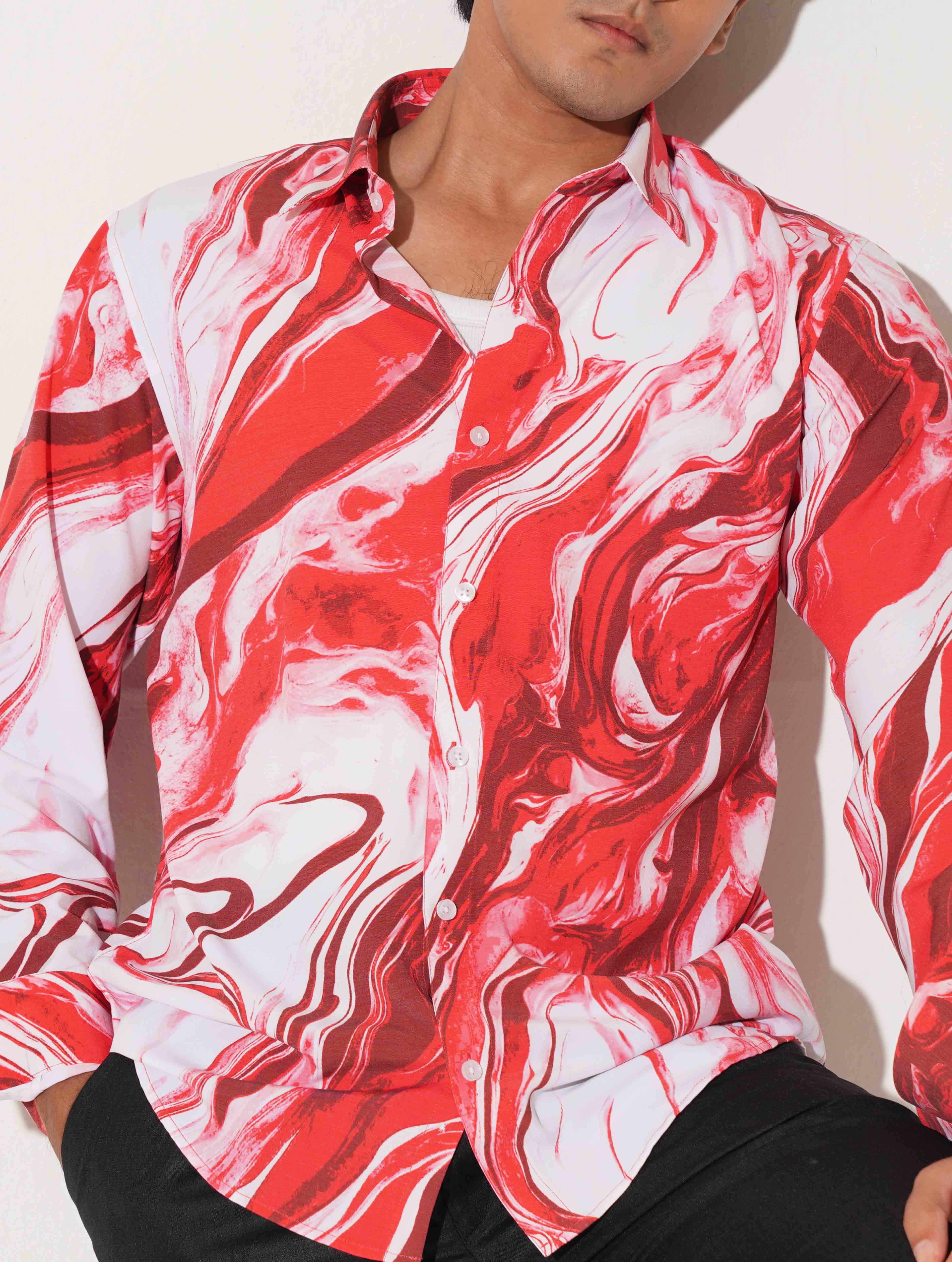 Red and white icecream printed full sleeve