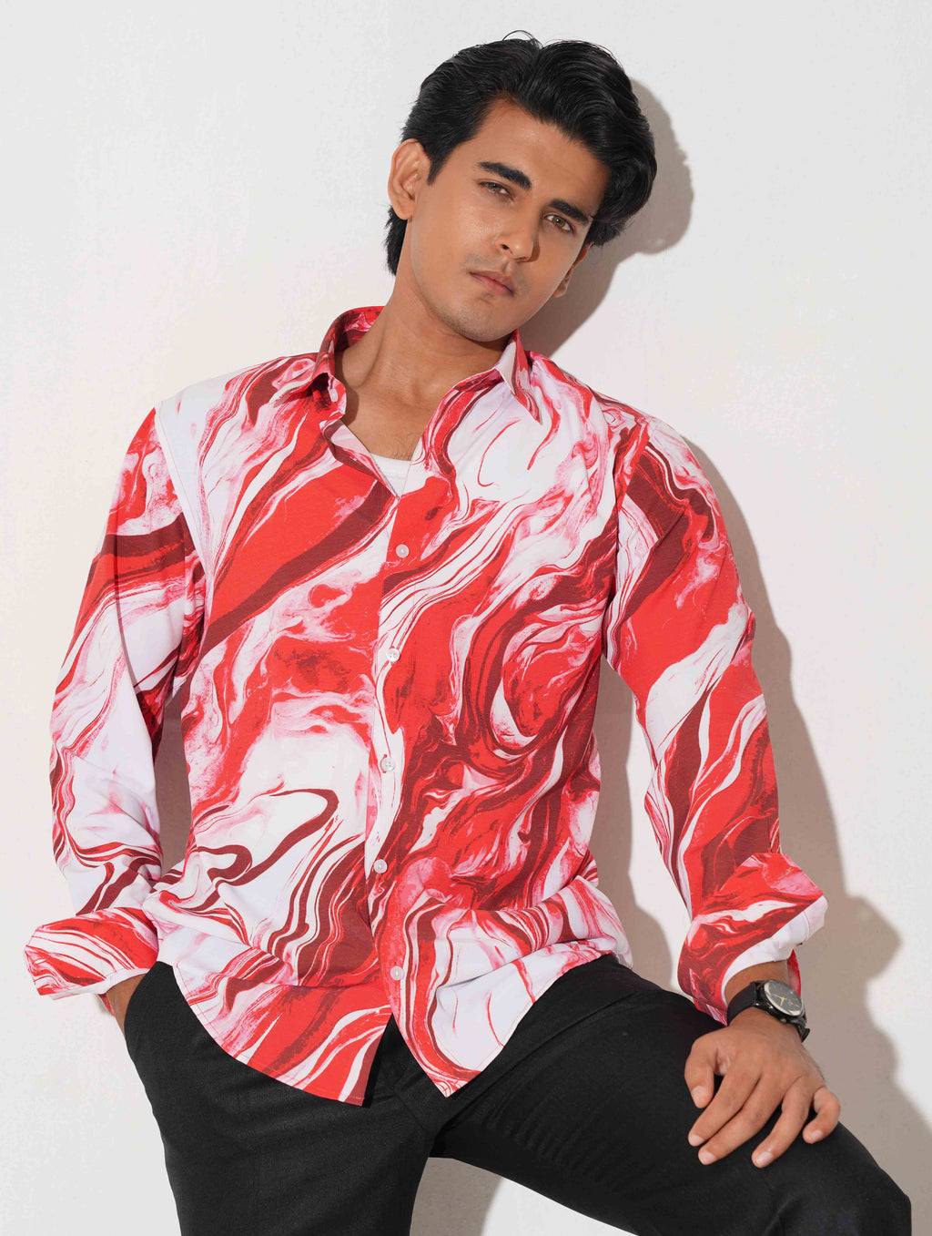 Red and white icecream printed full sleeve