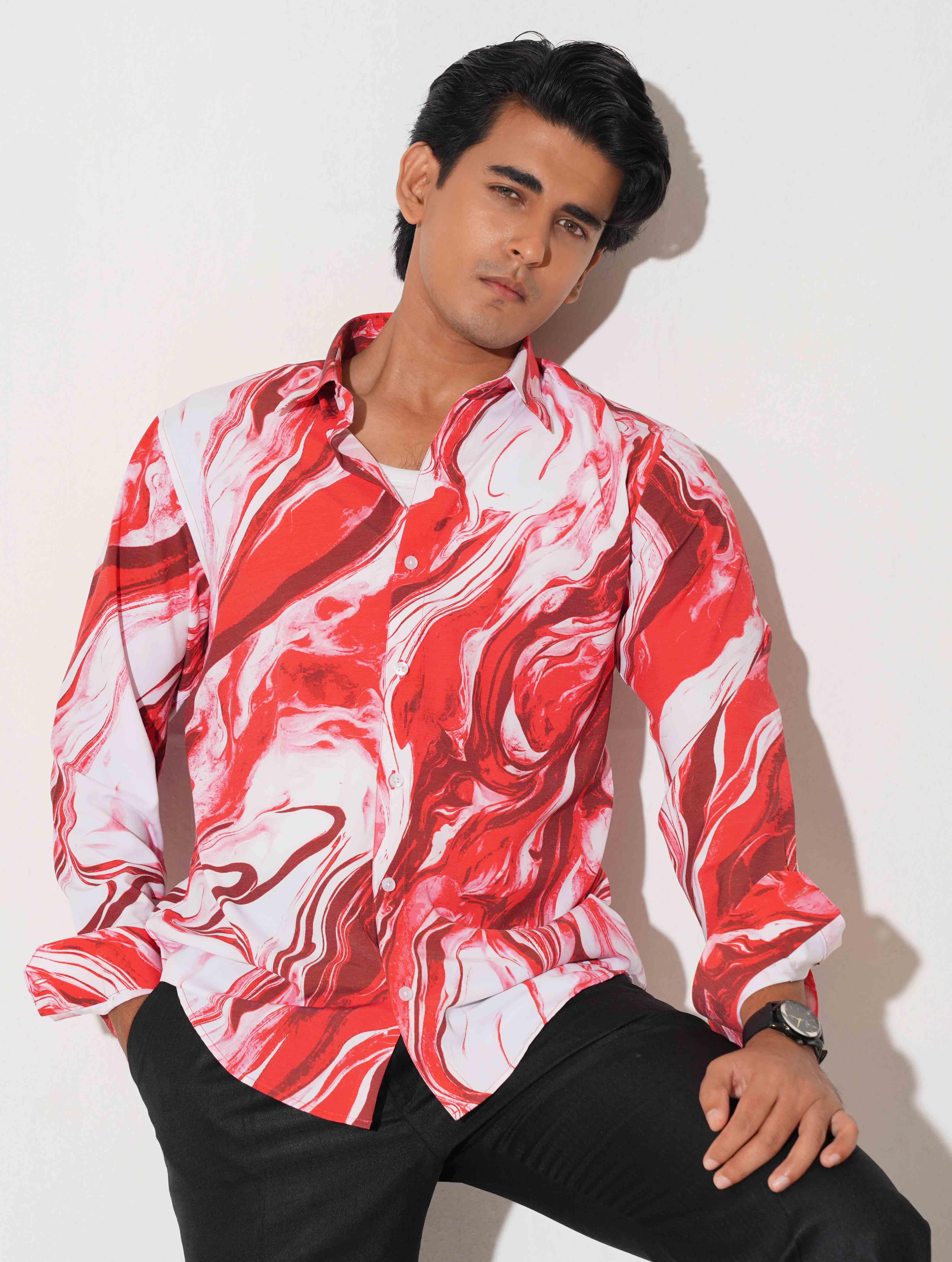 Red and white icecream printed full sleeve