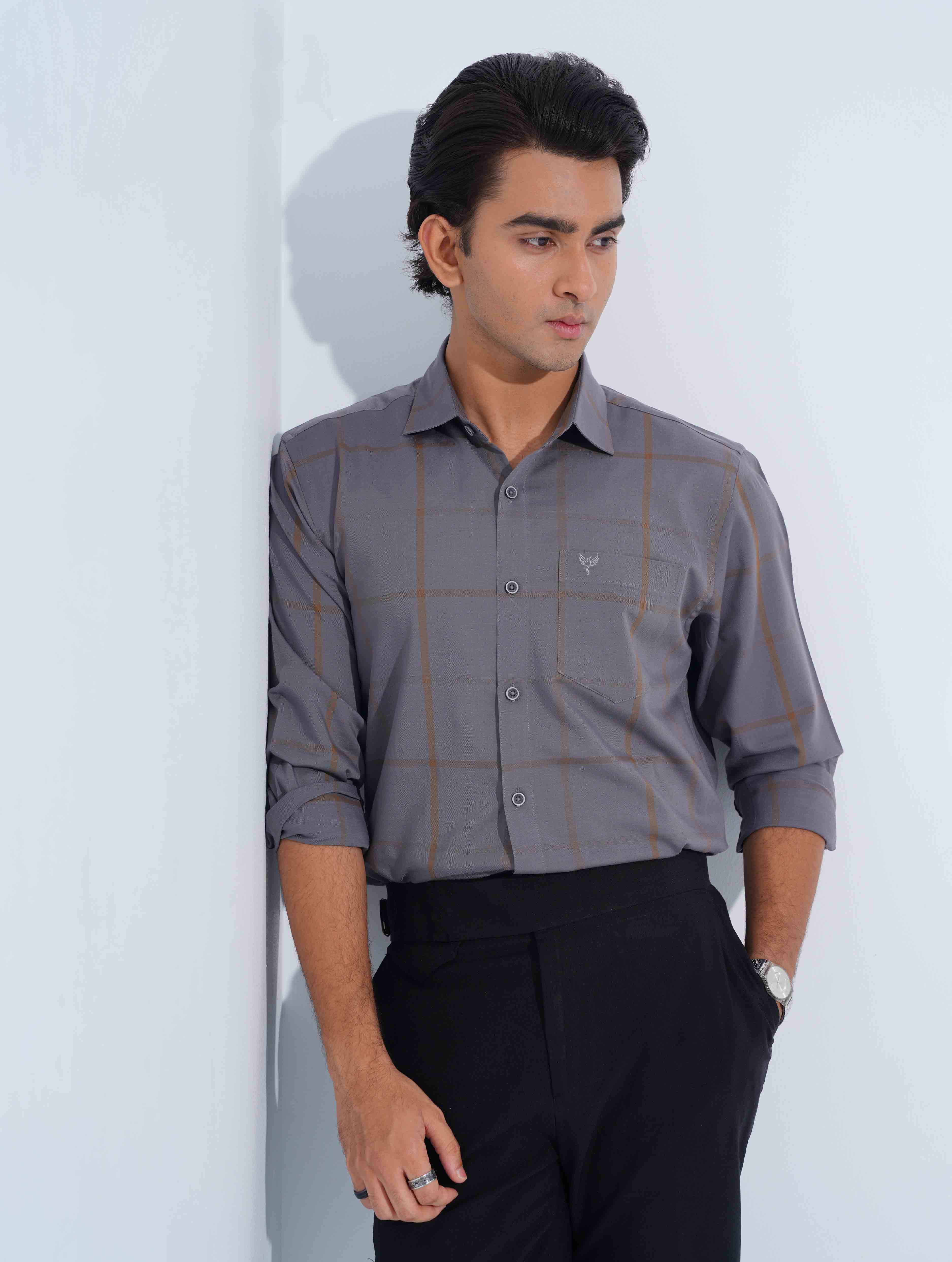 Gray Brown stripe full sleeve shirt
