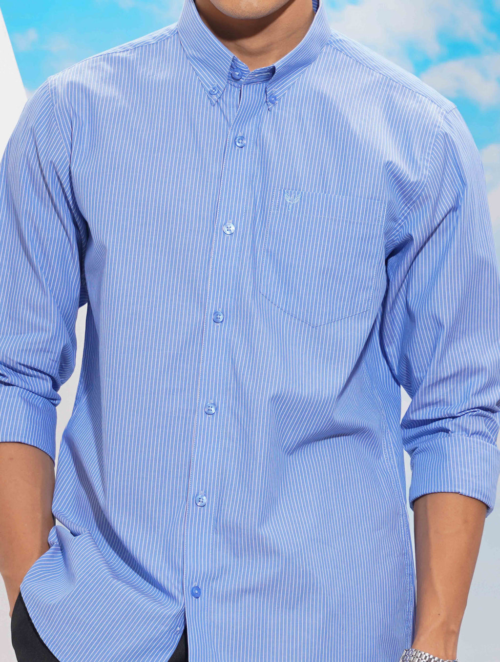 Sky blue stripe collar button formal shirt