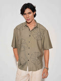 Olive chest printed drop shoulder shirt