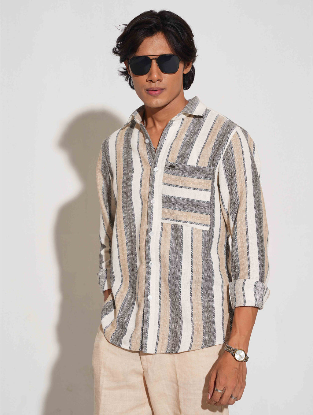 White ash cream stripe premium full sleeve shirt