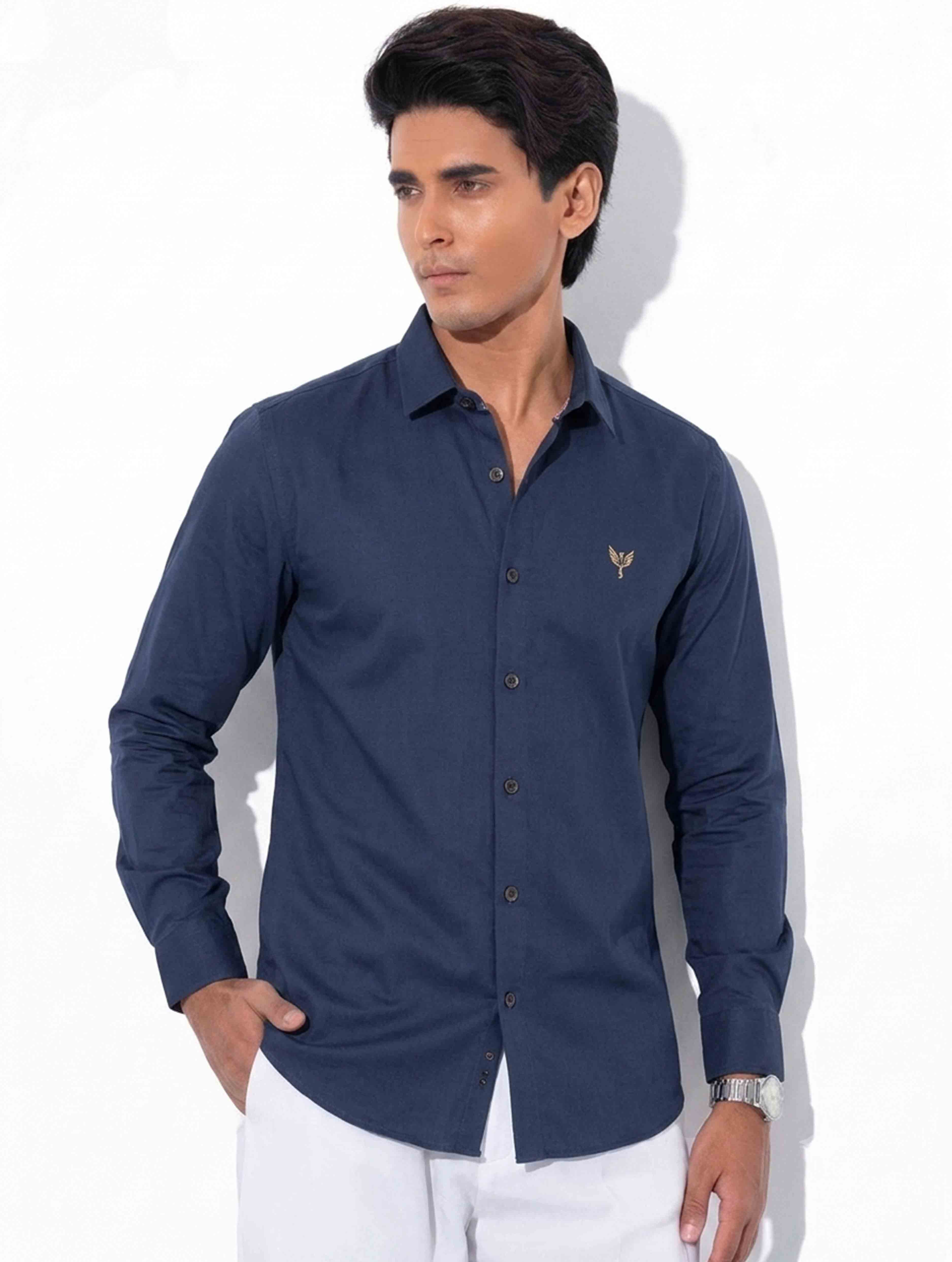Blue tencel linen full sleeve shirt
