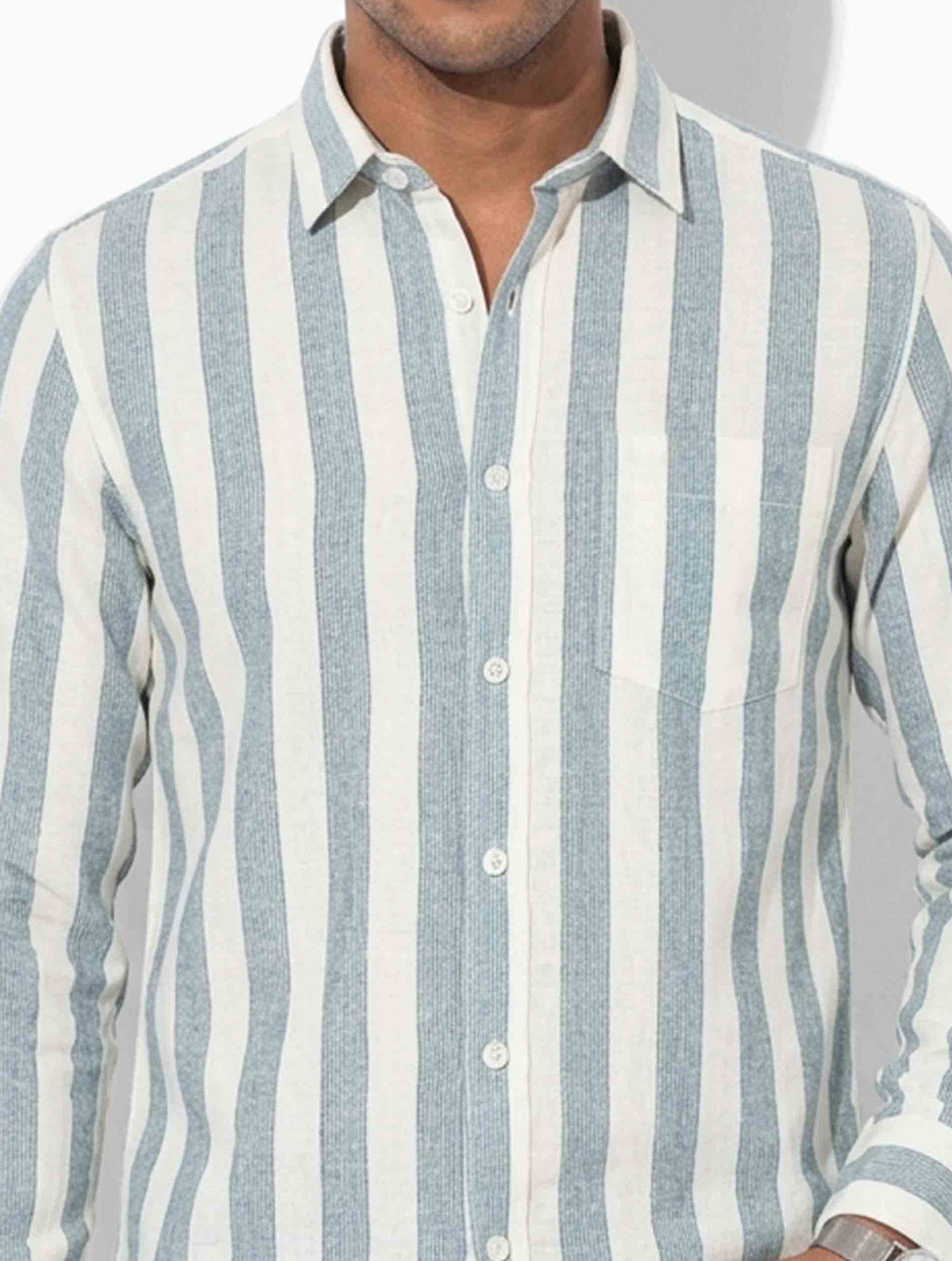 White Faded Sky Stripe Remi Cotton Full Sleeve