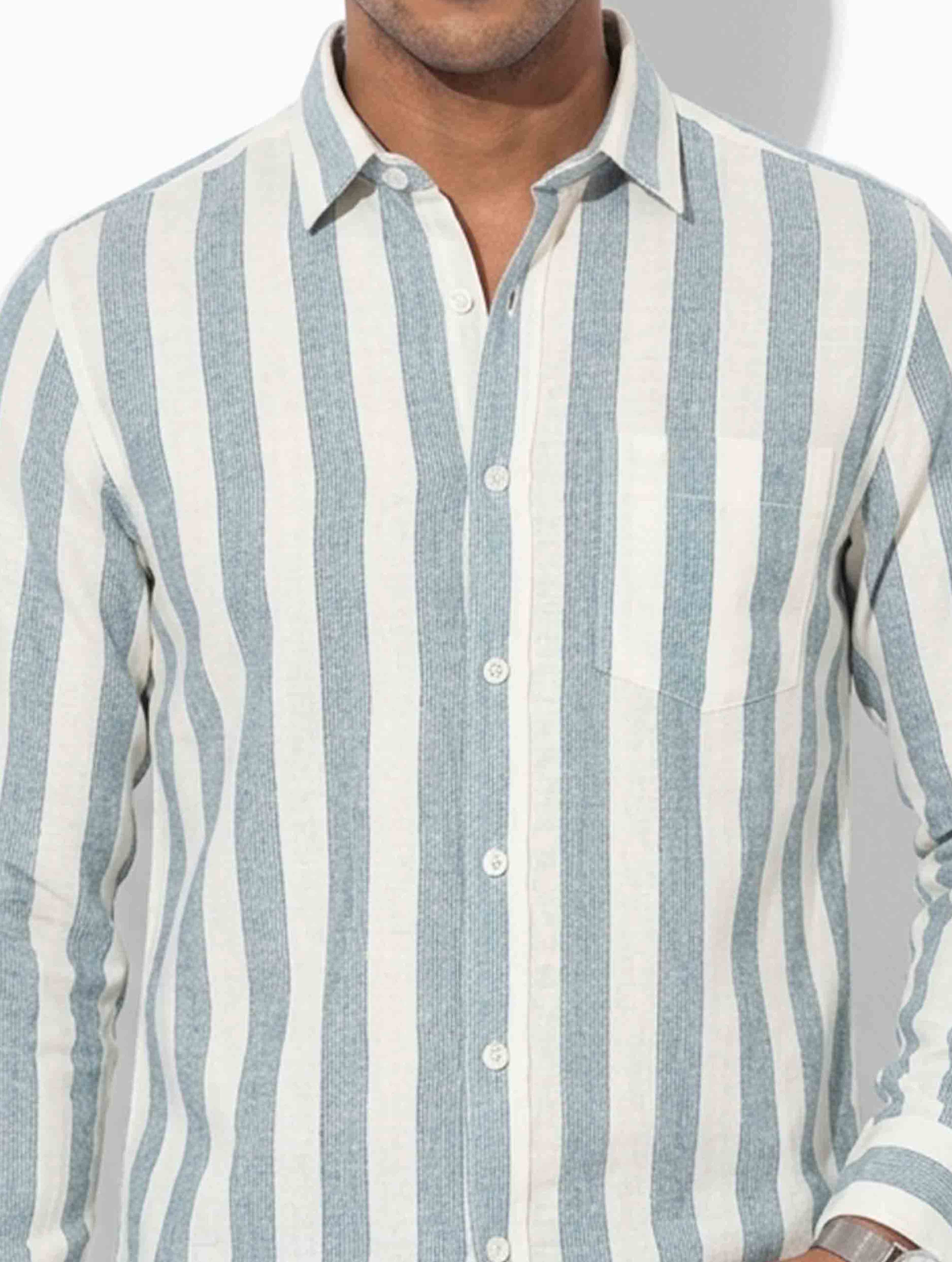 White Faded Sky Stripe Remi Cotton Full Sleeve