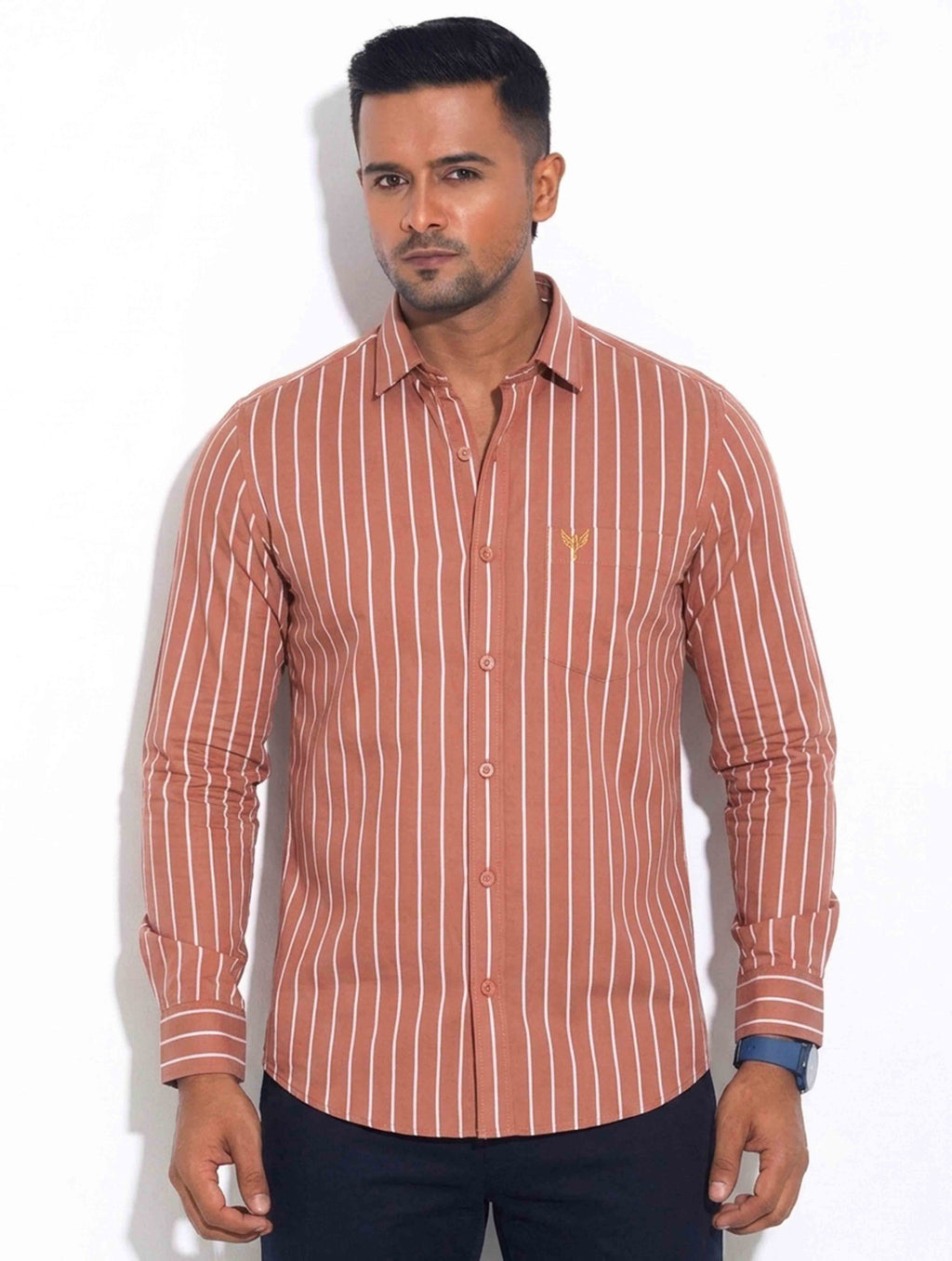 Burnt Orange thick stripe formal full sleeve shirt
