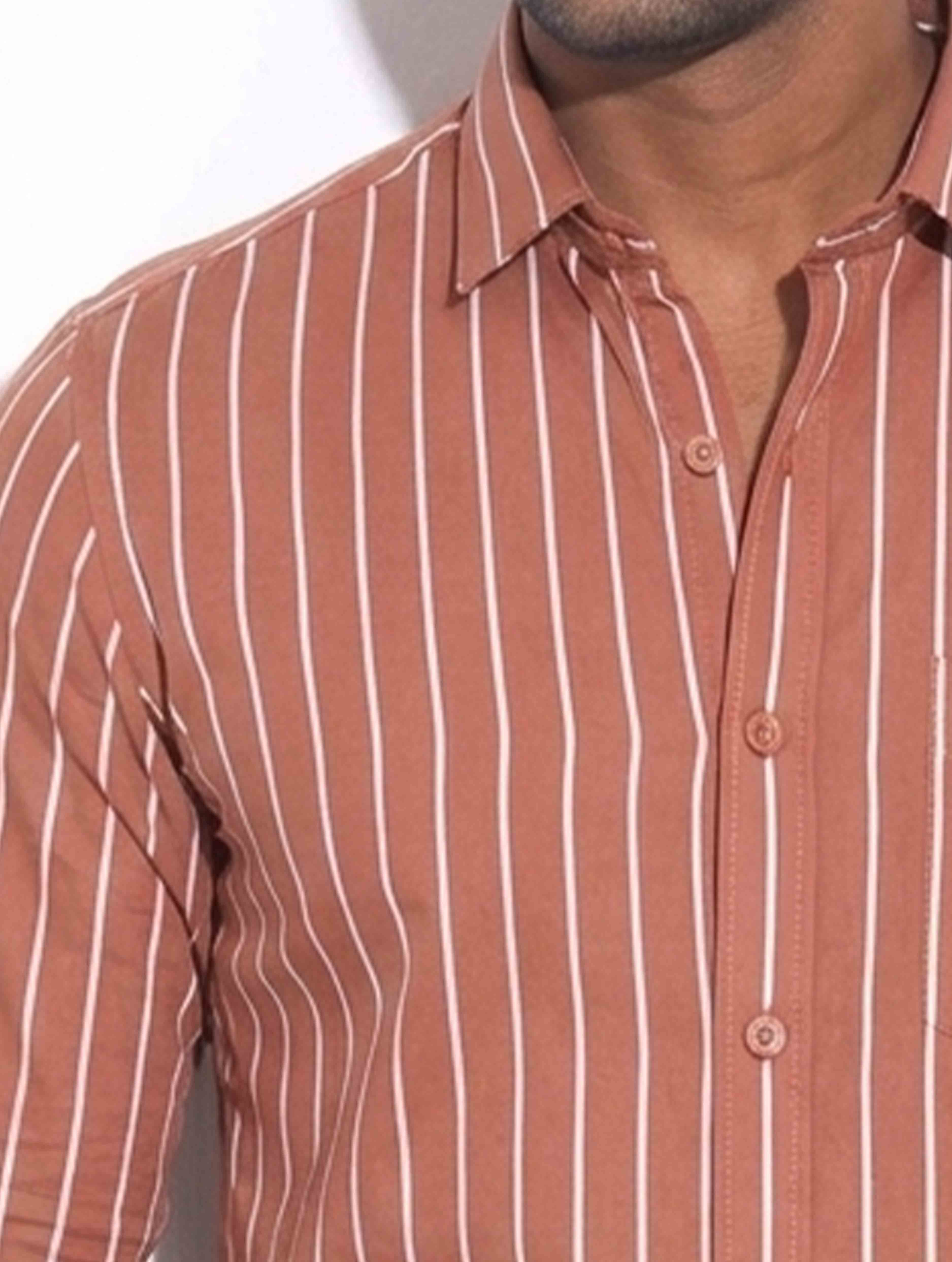 Burnt Orange thick stripe formal full sleeve shirt