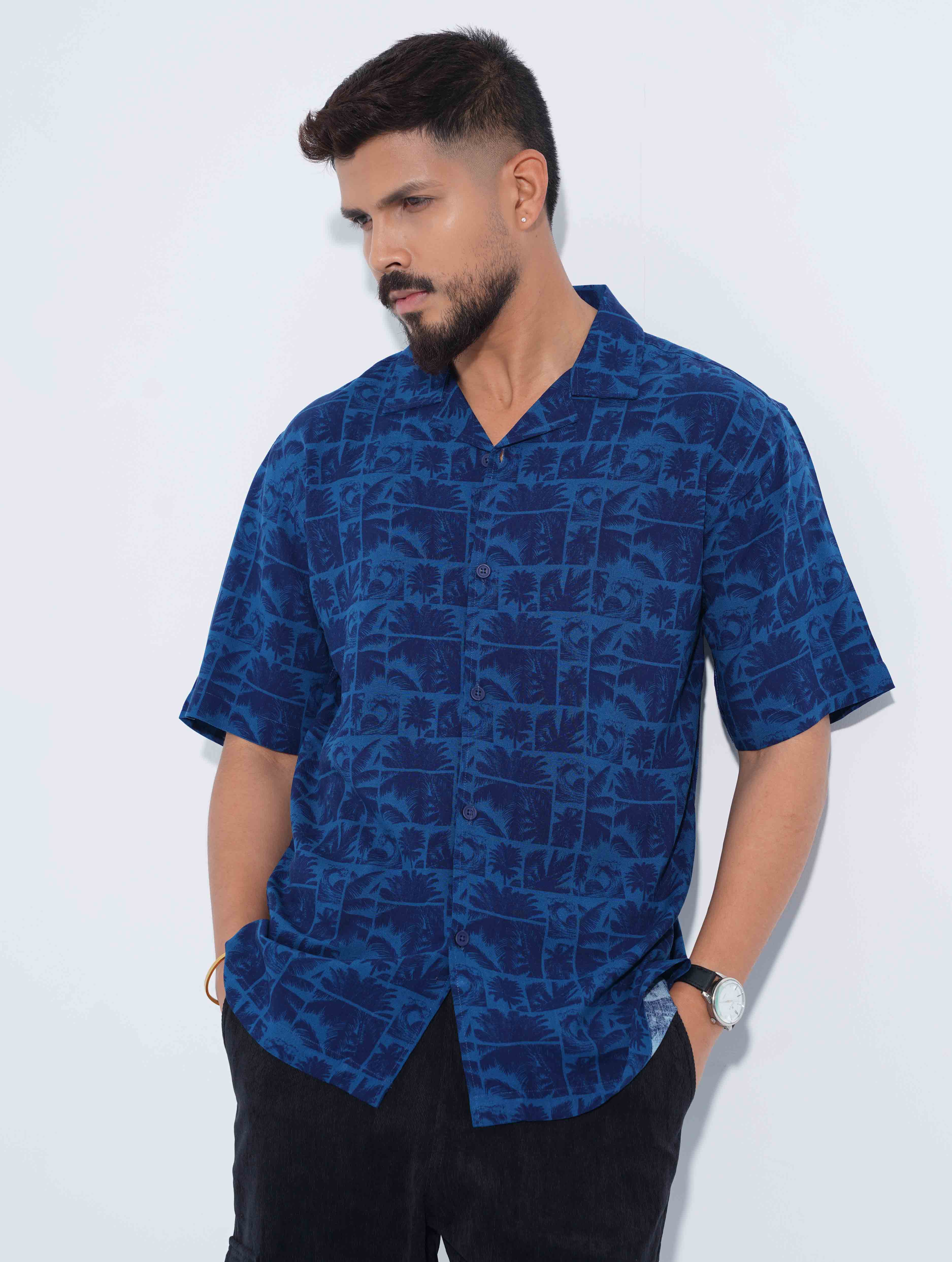 Blue drop shoulder shirt