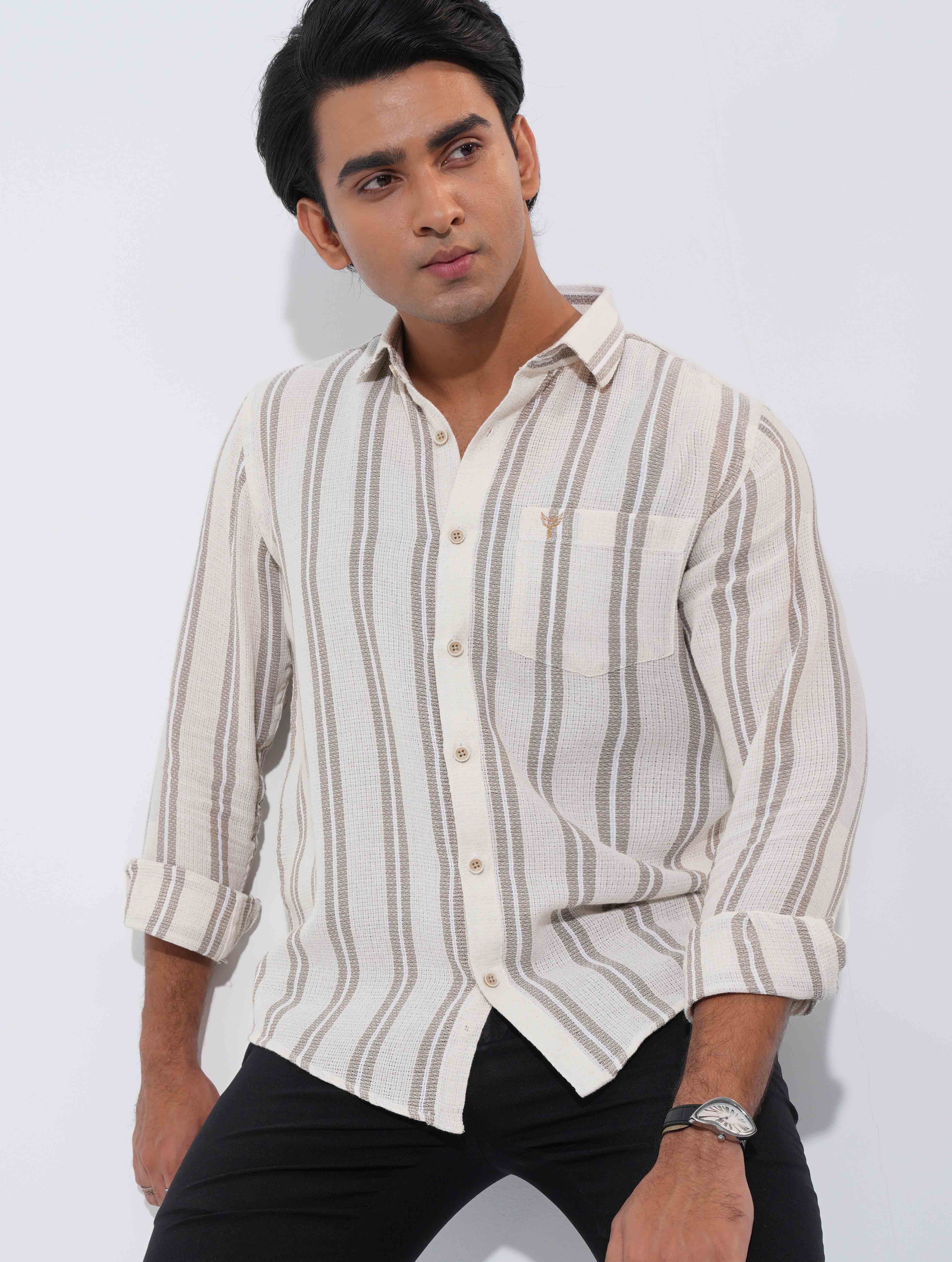 Cream coffee stripe remi cotton full sleeve
