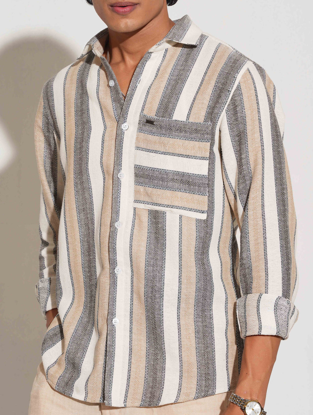White ash cream stripe premium full sleeve shirt