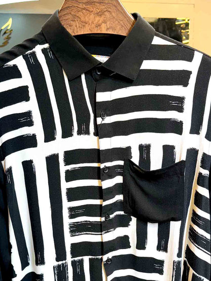 Black and white cross parallel printed full sleeve shirt